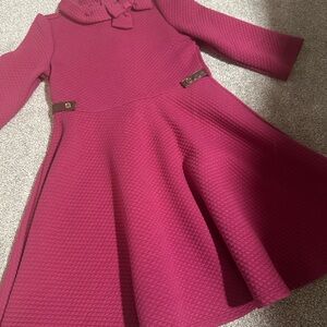 Janie and Jack Girls' Burgundy Textured Dress with Bow